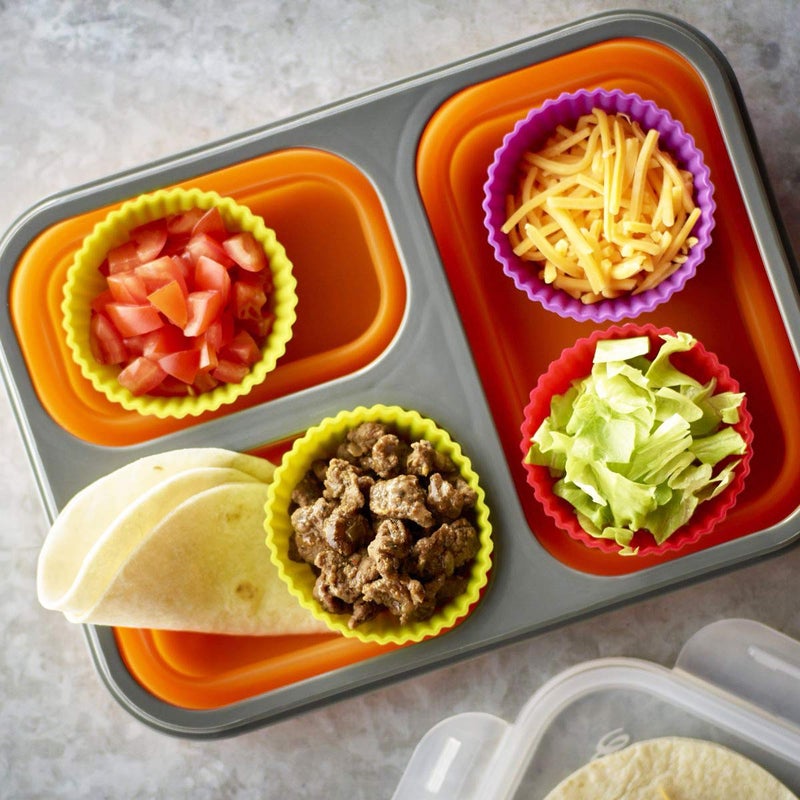 IELEK Silicone Baking Cups Muffin Cupcakes Liners Molds Sets in Storage Container Silicone Lunch Box Dividers Bento Box Accessories -36 Pack - Image 2